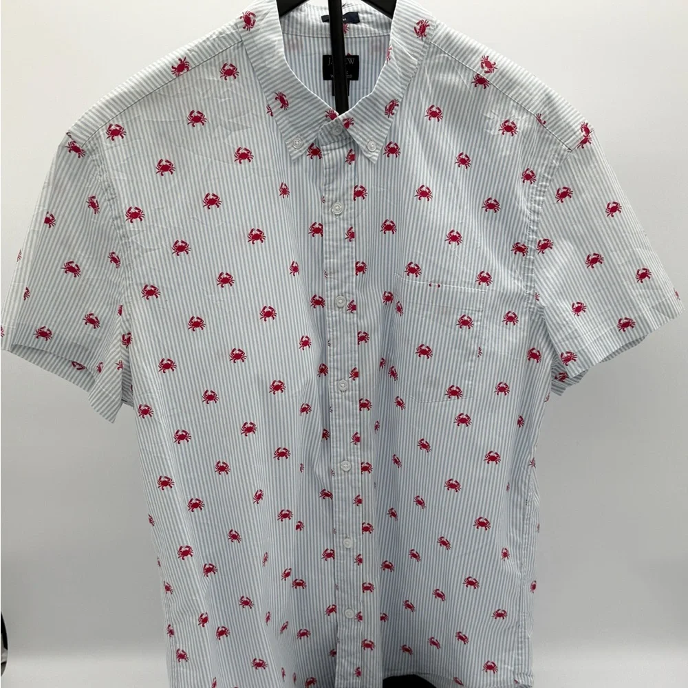 J.Crew Slim Fit XL Blue Stripe Red Crab‎ Nautical Button Down Shirt